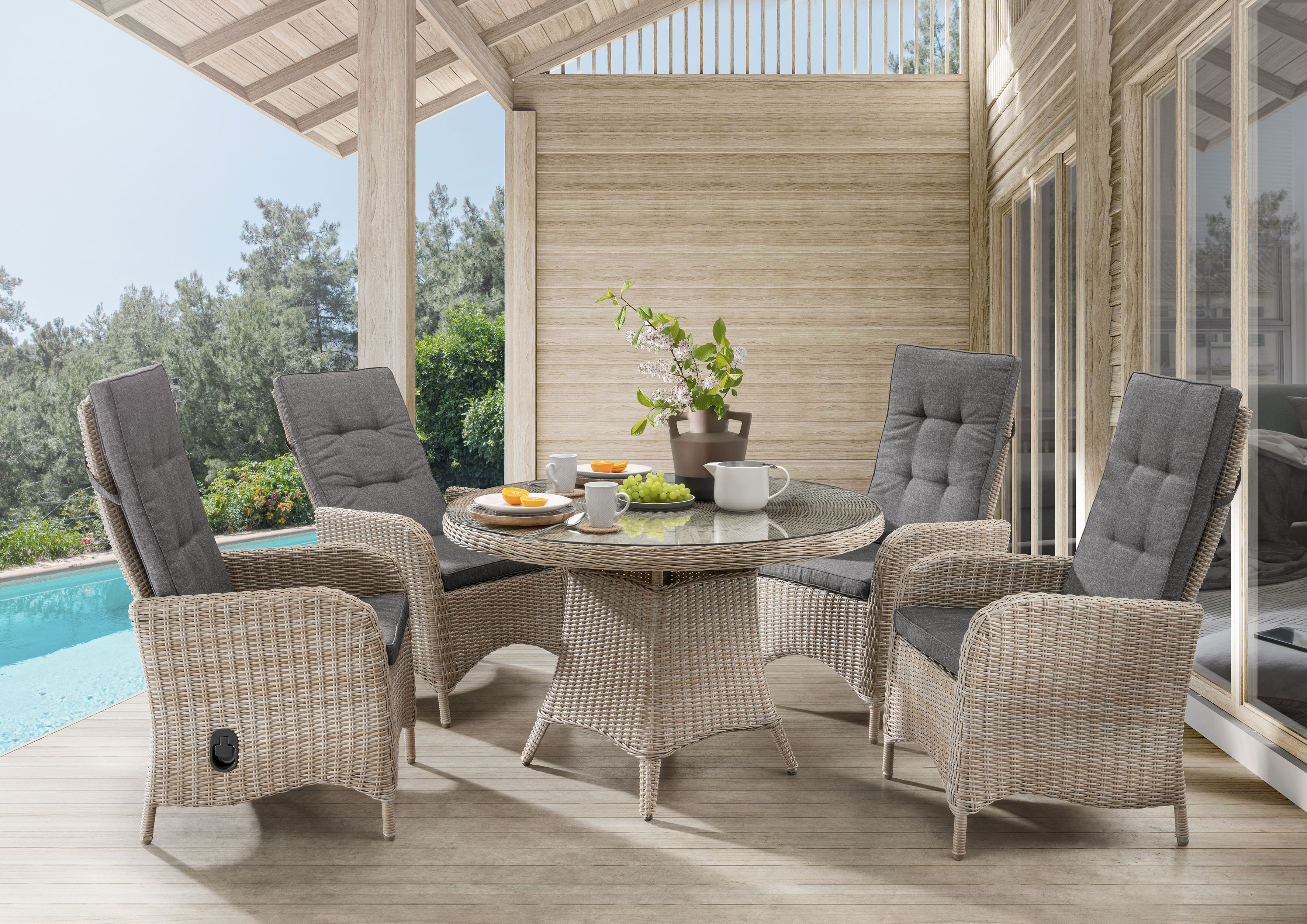 Garten-Essgruppe DESTINY "PALMA LUNA", beige (natur meliert), B:60cm H:110cm T:62cm, Aluminium, Wicker/Kunststoffgeflecht, Sitzmöbel-Sets, Garten-Essgruppe, Aluminium, Polyrattan