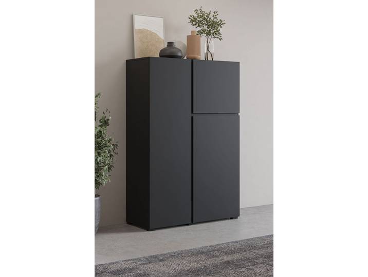 Highboard GOODPRODUCT Metric,Breite 92cm, moderne grifflose Hochkommode 3 Türen,Highboard , schwarz, B:92cm H:139cm T:40cm, Sideboards, Highboard, Hochschrank mit viel Stauraum, Einlegeböden verstellbar, Türkommode