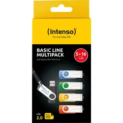 INTENSO 3503575 - USB-Stick, USB 2.0, 16 GB, Basic Line 5er Pack