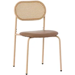MODFU Esszimmerstühle 6er-Set mit PU-Sitz, Rattan-Rückenlehne und Metallbeinen, Braun, ergonomische Form