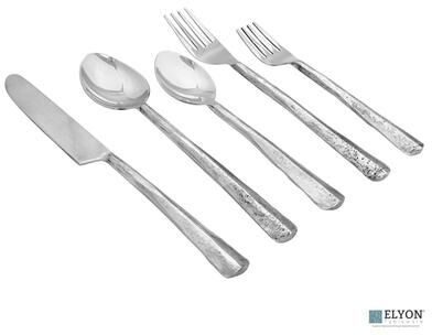Elyon Tableware Elyon Seldon Reflective Silver 20 Piece Flatware Set Indian Artisan-Made Set Hand-Forged Stainless Steel Service for 4
