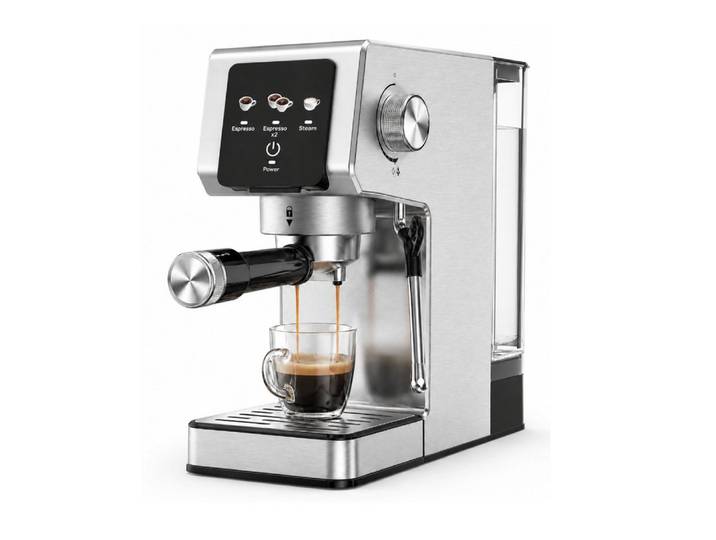 TWUFY Espressomaschine 20 bar 1300 W Siebträgermaschine mit Milchaufschäumer, Touchscreen, Filtersieb, Kapseladapter, 1,2L Wassertank