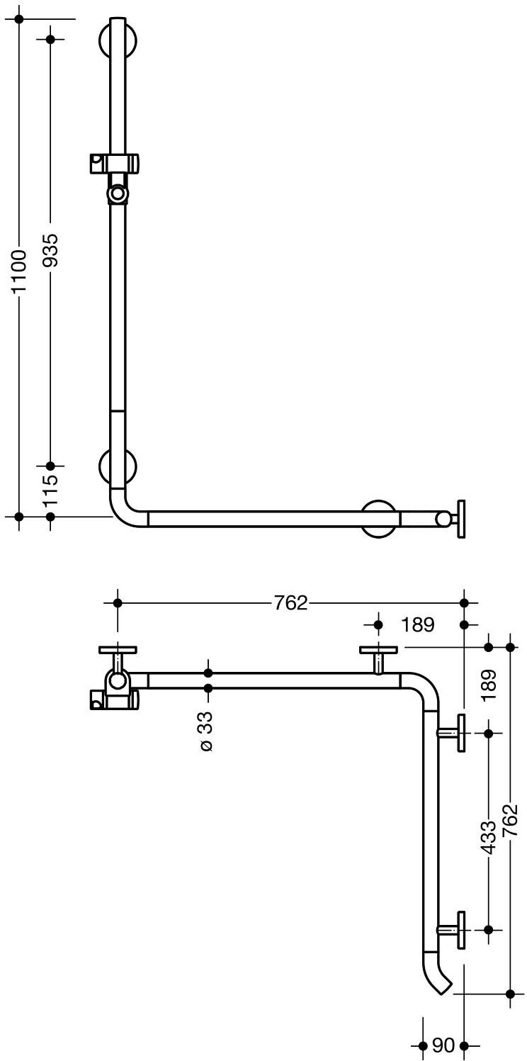 HEWI System 800K Duschhandlauf mit Brausehalterstange