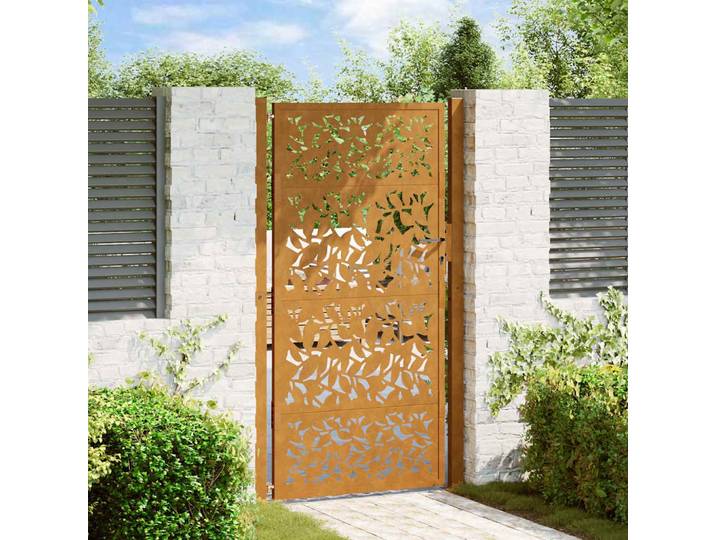 vidaXL Gartentor 100x200 cm Wetterfester Stahl Blattdesign