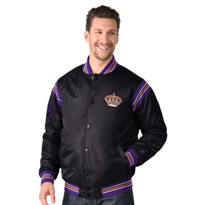 Bomberjacke STARTER "Starter Jacke Los Angeles Kings Starter Satin Varsity", Damen, Gr. XL, schwarz, Popeline;Jersey, 100% Polyester, Jacken Bomberjacke