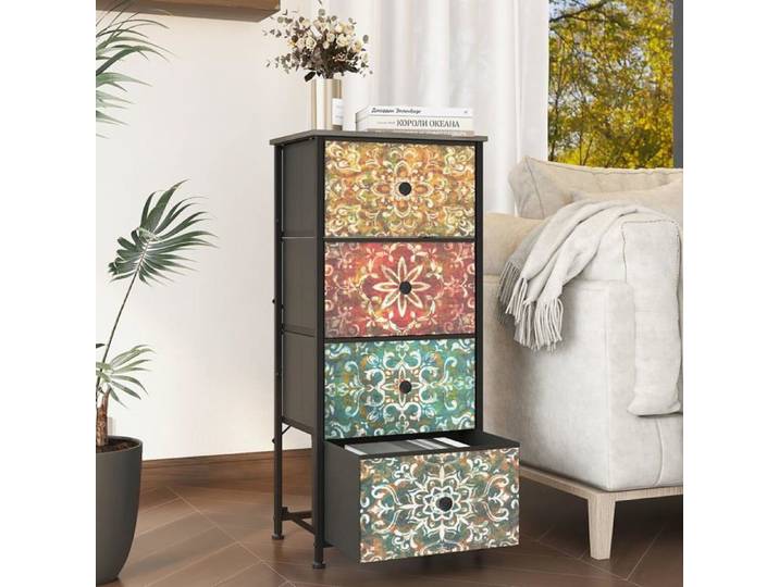 Commode À 4 Tiroirs En Tissu - Meuble Étroit - Armoire De Rangement - Table De Maquillage De Style Bohémien - Armoire De Rang[F197]