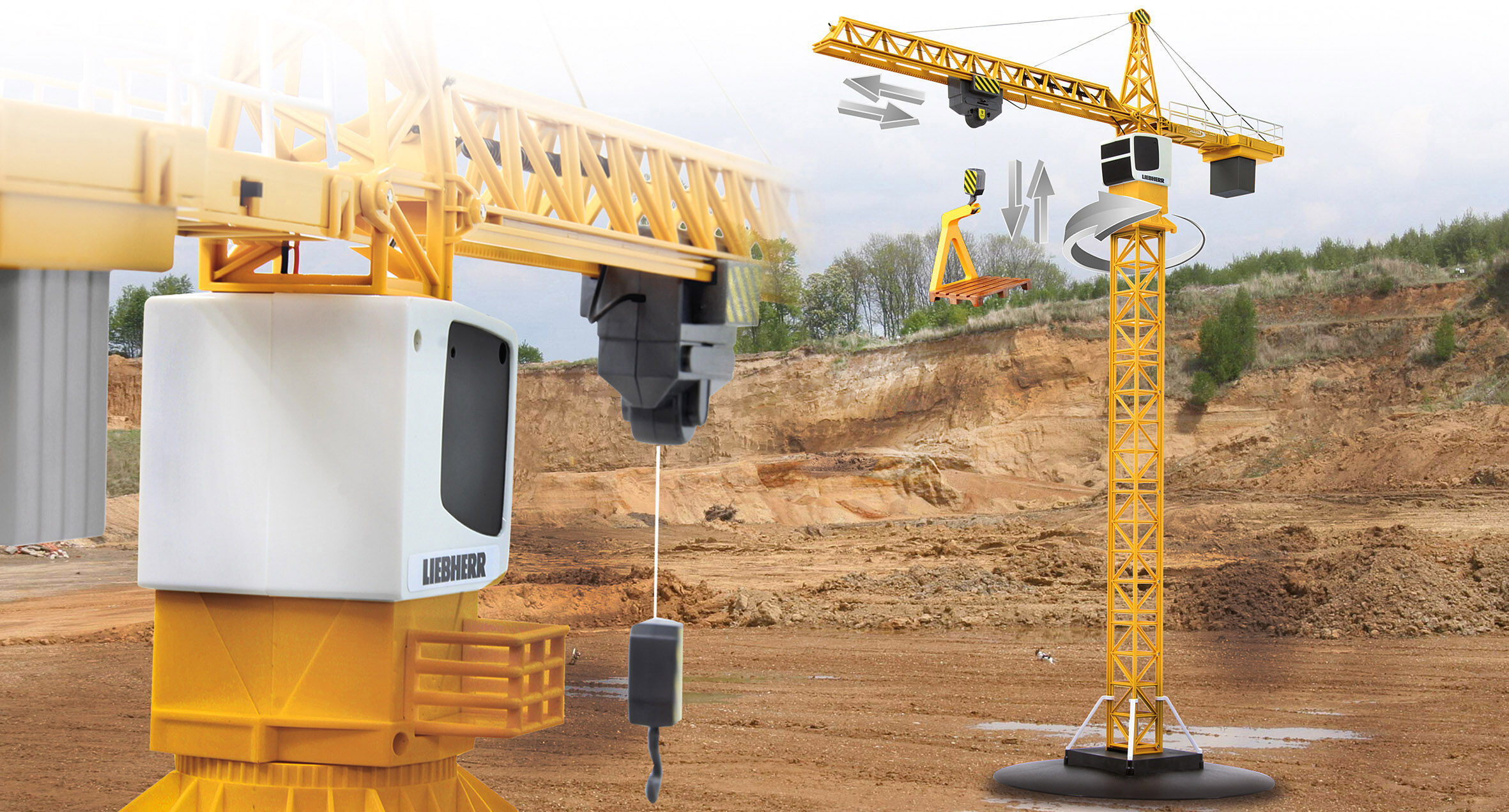 RC-Kran JAMARA "Liebherr Turmdrehkran", gelb, Fernlenkfahrzeuge, KinderH:100cm T:76cm, RC-Kran, H:100cm T:76cm