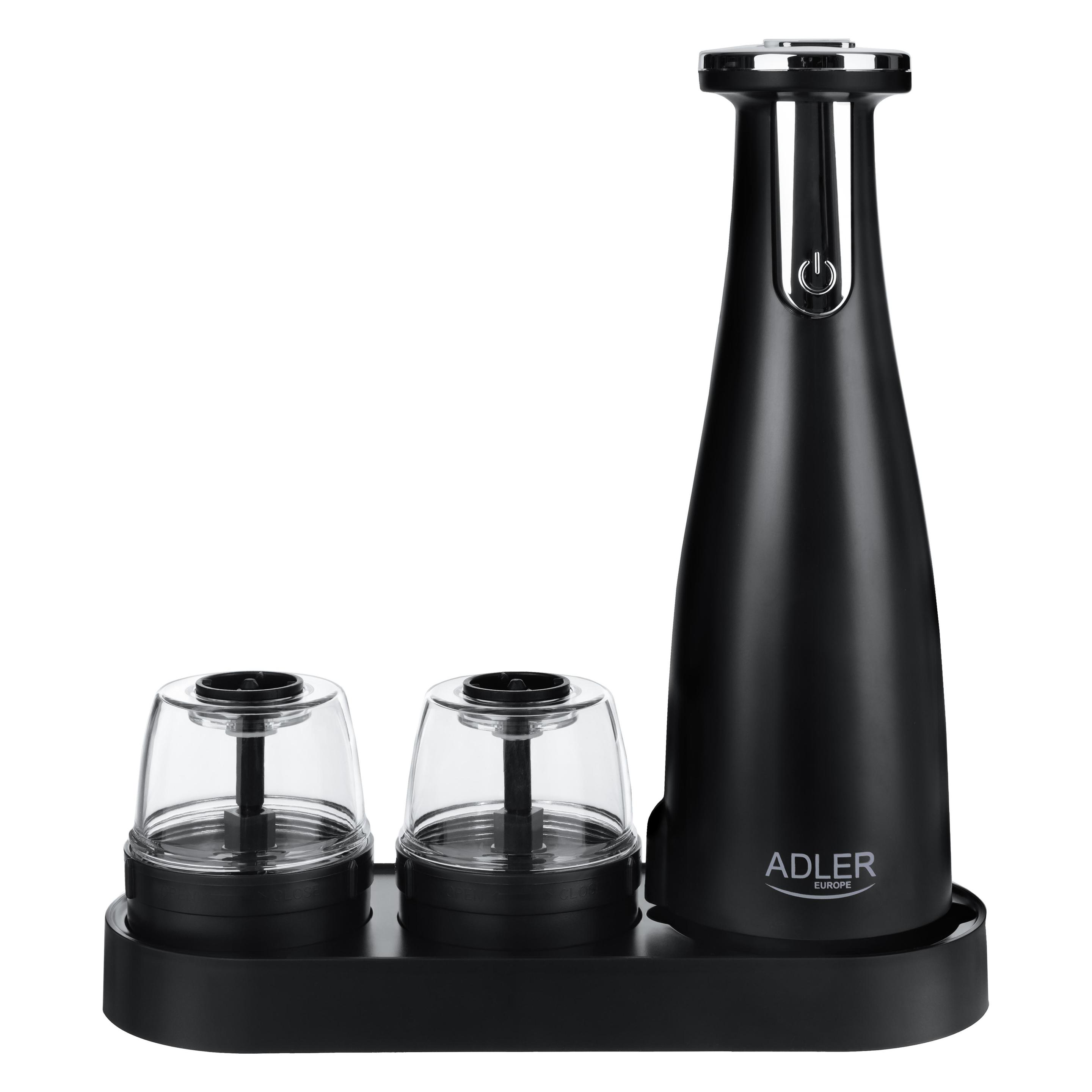 Adler Electric Salt and pepper grinder AD 4449b 7 W, Housing material ABS plastic, Lithium, Matte Black (Pfeffer, Salz) (AD 4449b)