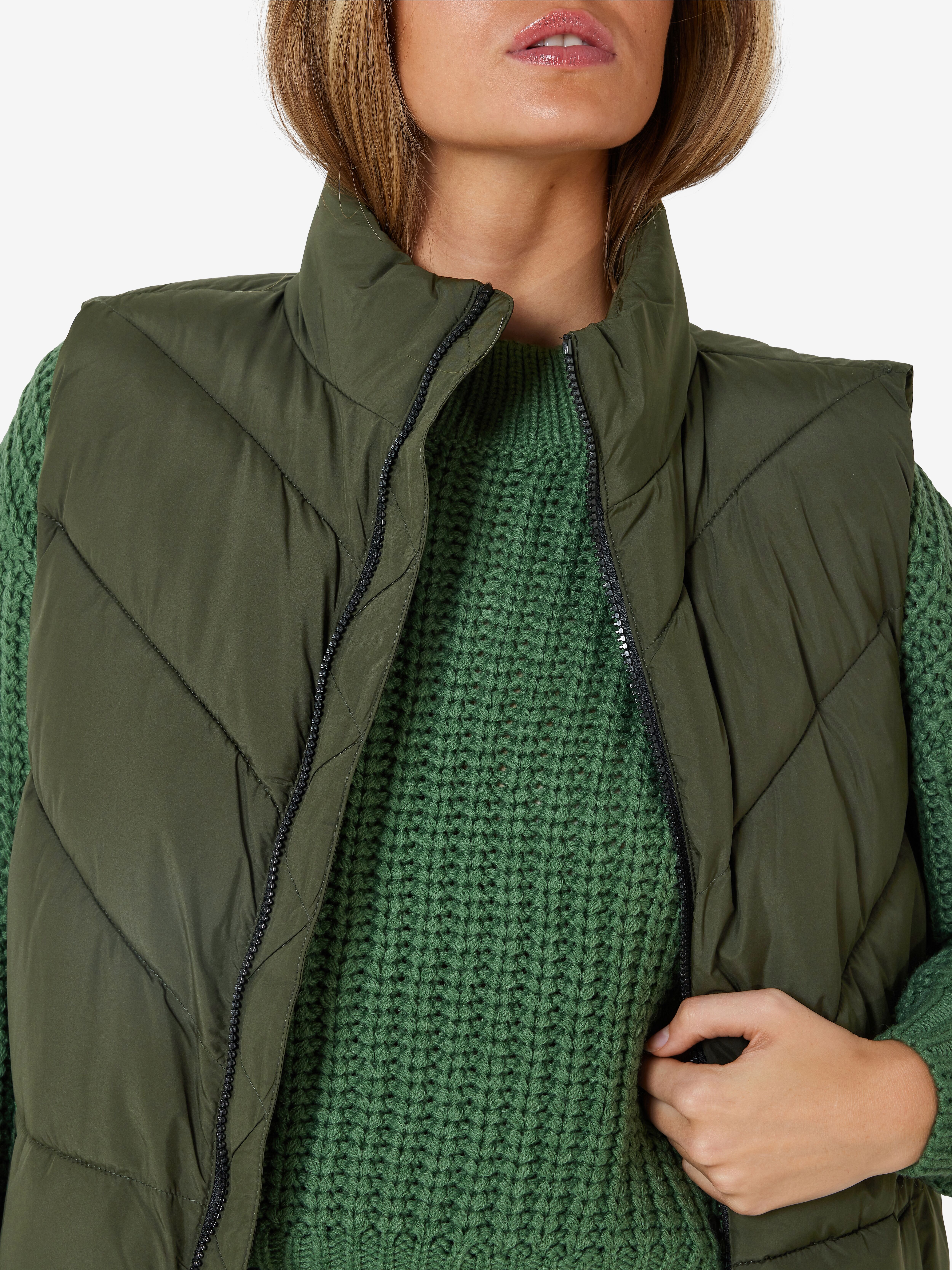 Steppweste NOISY MAY "NMDALCON S/L VEST NOOS FWD", Damen, Gr. XS, grün (rosin), Web, Obermaterial: 100% Polyester, unifarben, normal ca. Mitte Oberschenkel, Westen Steppweste rosin XS