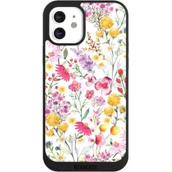 Nivocase Handyhülle für Apple iPhone 12 Hülle NIVOpure Case Schwarz Blumen Frühling Muster (Apple iPhone 12), Smartphone Hülle, Schwarz