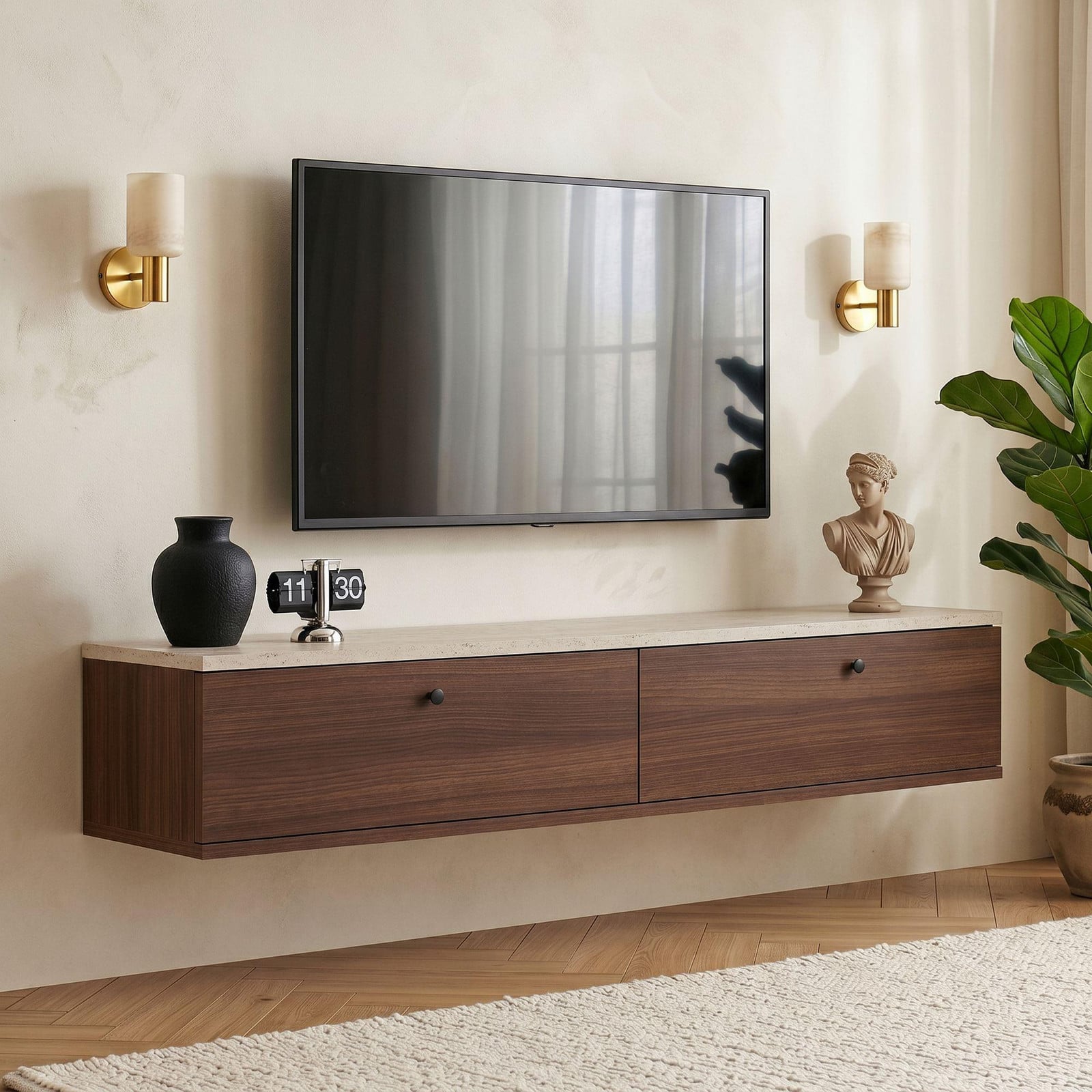 Skye Decor TV-standaard Travertin & Milano notenhout 140 cm