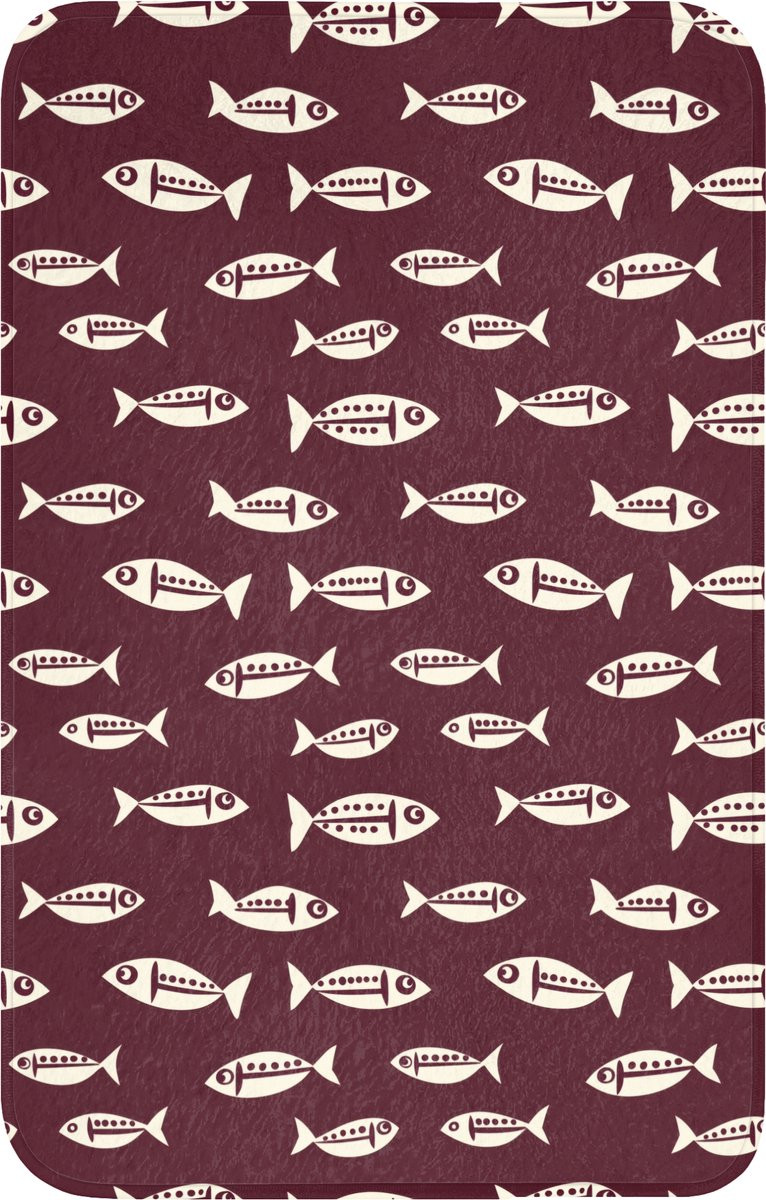 OnlyWow Antislip WC mat met grafisch vissenpatroon in donkere kleur, 50 x 80 cm
