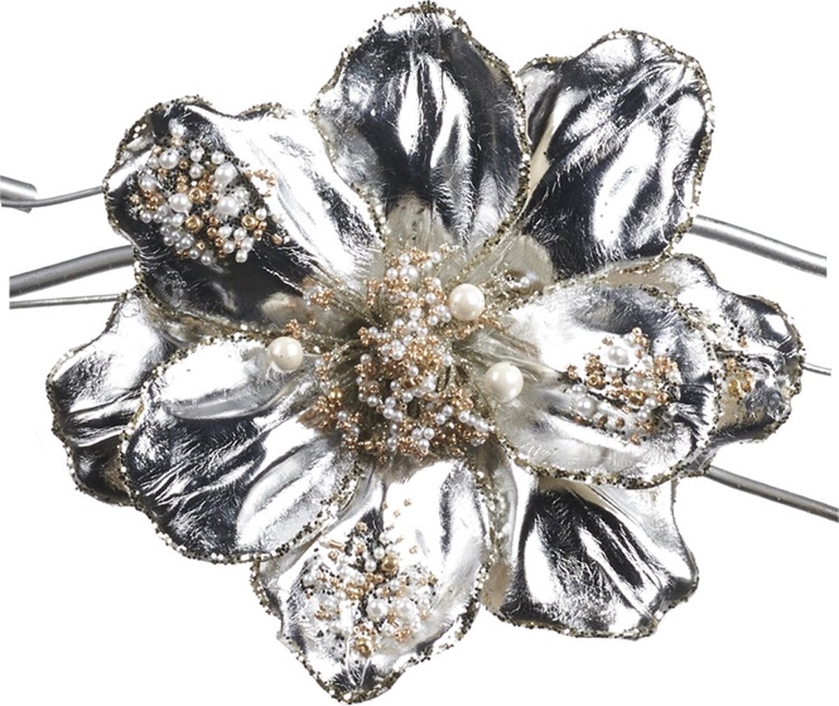 Goodwill Kerstbal Magnolia Parel op Clip Zilver 18 cm - 2 stuks