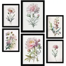 POSTER Set Mit 6 Hellrosa Blumen Vollfarbige Blumenmotiven A3 & A4 Rahmenlos