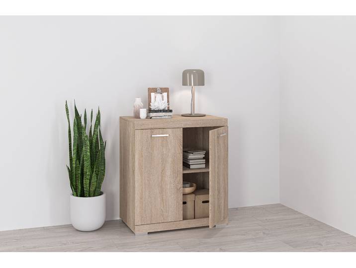 Kommode FMD Bristol , braun (eichefarben), B:80cm H:89,9cm T:34,9cm, Holzwerkstoff, Sideboards, Kommode, In unterschiedlichen Tiefen, mit verstellbaren Böden