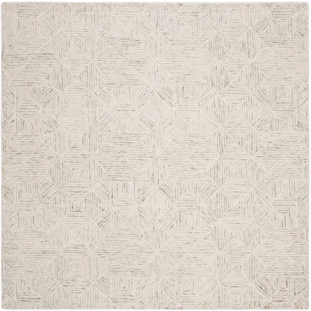 August Grove Geometric Wool Hand Tufted Area Rug Beige Square 183 cm