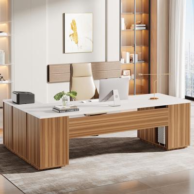 1Easylife 86'' L-Shaped Executive Desk with File Drawers, Wooden Large Corner Computer Desk with Storage Cabinet for Home Office