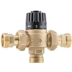 Barberi Thermostatisches Mischventil für Wasser-Heizungs-Sanitär-Anlagen - Verbrühschutz - Kv 2,3 - Betriebsber. 30–65 °C. Verschraubungen mit unmonti