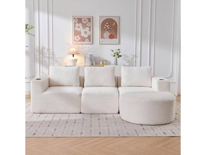 I0I&I0I Komprimiertes 2-Sitzer Sofa Mit 3 Kissen Komfortabel Für Kleine Wohnzimmer, Apartments Und Büros Mit Getränkehaltern (Beige + Polyester + Upholstered + 2 Seat + Upholstered)