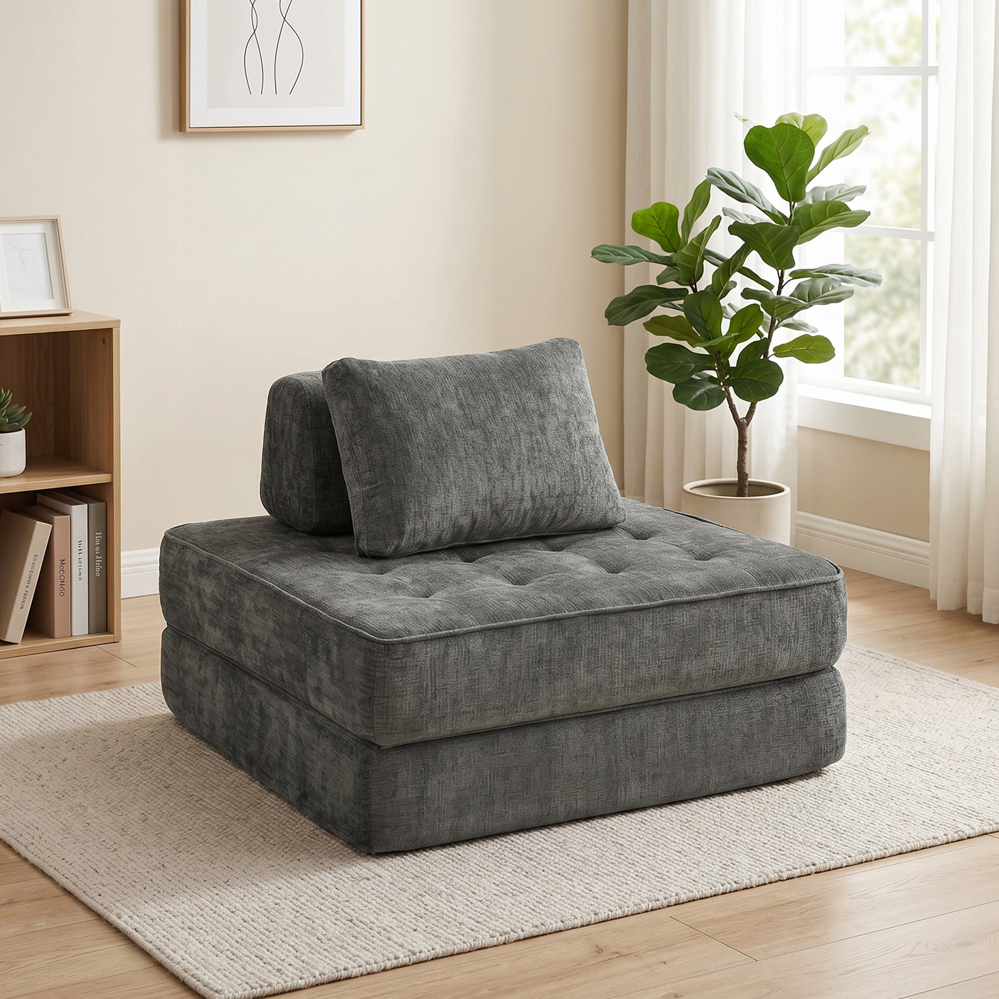 Homcom 2-in-1 Poltrona da Pavimento, Divano Chenille Pieghevole con Cuscino di Supporto Spesso, 97x194x50 cm, Grigio   Aosom Italy