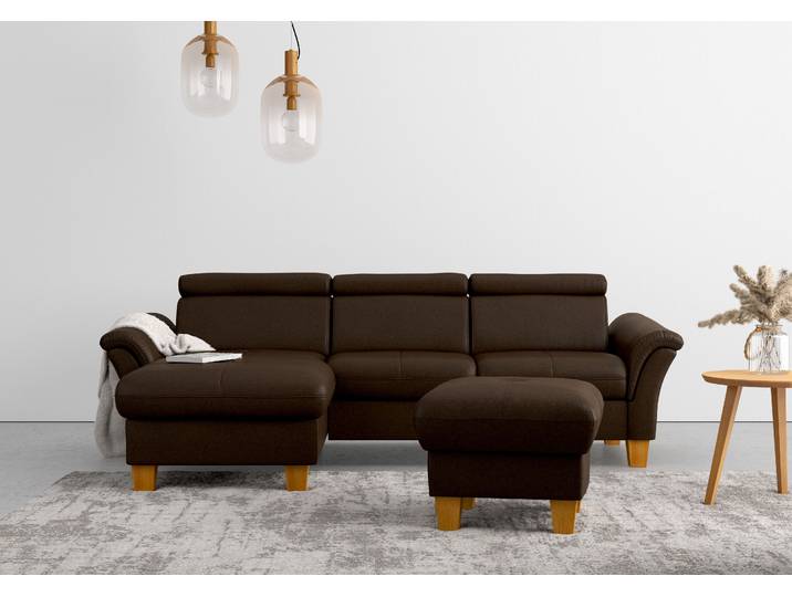 Ecksofa, 258x169 cm, Polyester, Braun, Bettfunktion & Bettkasten, Klassisch, Home-affaire