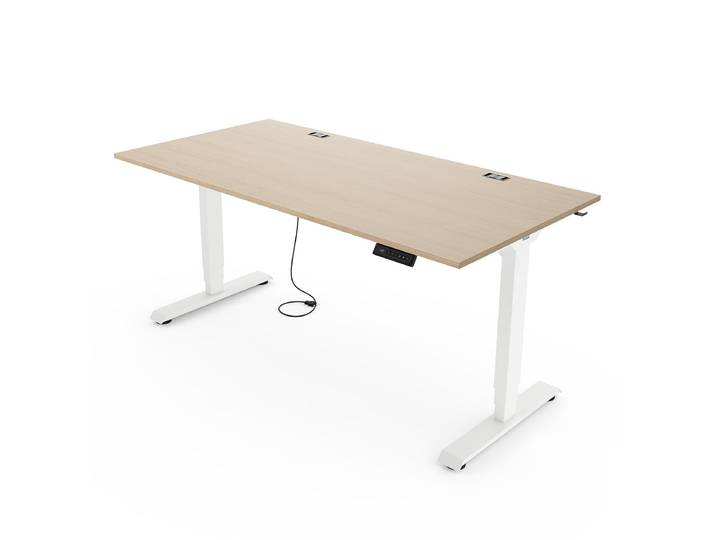 Yaasa Desk Essential, 160x80 cm, Eiche hell/Weiß - Höhenverstellbarer Sitz-Steh-Tisch fürs Büro