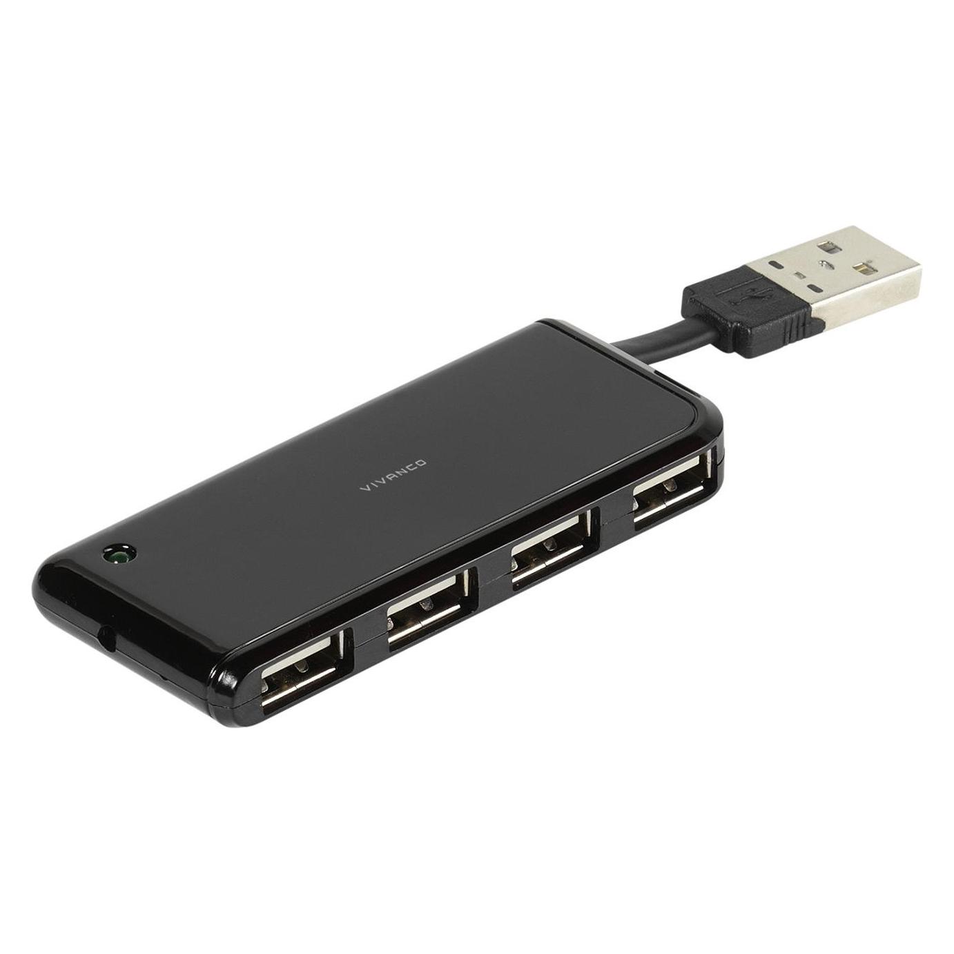 Vivanco USB 2.0 Hub, 4-Port m.integriertem USB-Anschluss (USB-A, 4 Ports) (VVITHUB4USBINT)