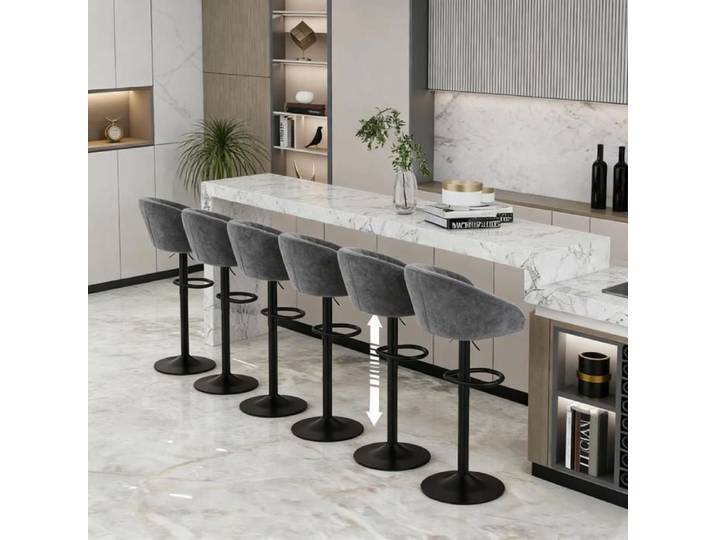 Lot de 6 Tabouret de Bar PIPIPOXER Chaise de Bar en Velours et Réglable en Hauteur Tabouret de Cuisine Rotatif 42x30x58-80cm Gris