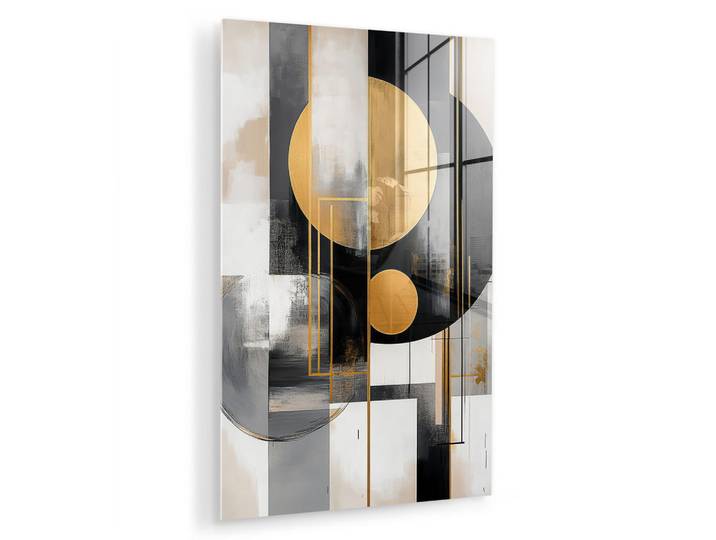 MuchoWow Acrylglasbild Abstrakt - Gold - Silber - Formen - Ästhetisch - Modern 80x120 cm, Goldfarben, Glas, Rechteckig, 80x120 cm, Bilder & Rahmen, Bilder, Acrylglasbilder