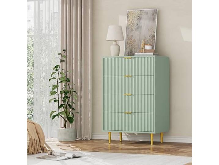 Garvee Kommode mit 4 Schubladen 60×40×94cm - Kommodenschrank Kommode Sideboard schmal Modern, Schubladenkommode Schränkchen für Wohnzimmer Schlafzimmer Kinderzimmer