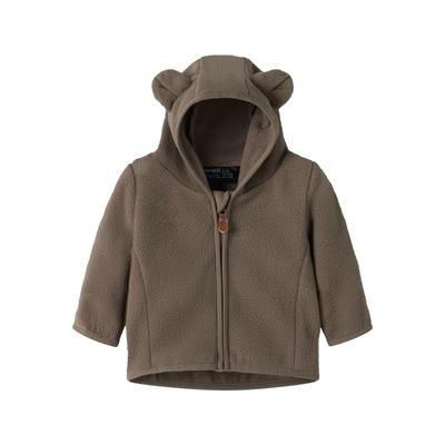 Kapuzenfleecejacke NAME IT "NBNMEEKO FLEECE JACKET MELANGE", Jungen, Gr. 86, braun (walnut), Web, Fleece, Obermaterial: 100% Polyester, unifarben, regular fit normal, Jacken, Fleece, Reißverschluss mit Kinnschutz