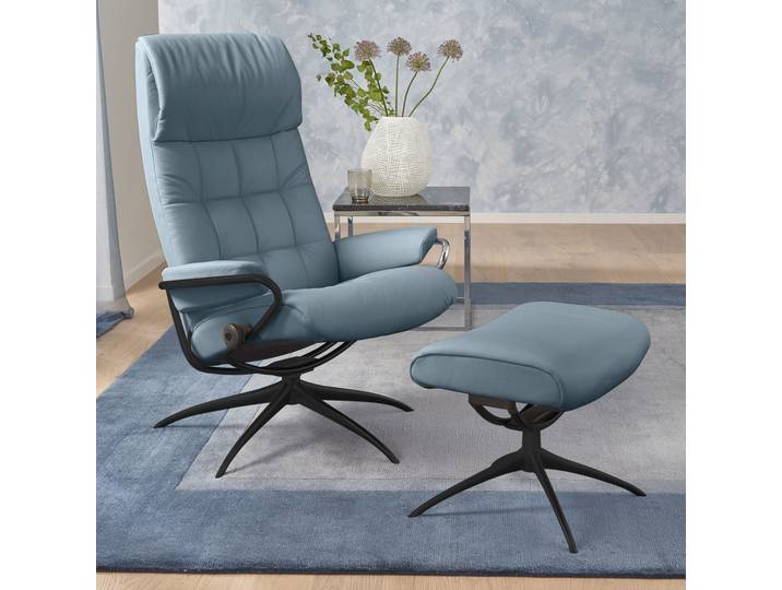 Relaxsessel STRESSLESS London , grün (aqua grün paloma), B:80cm H:116cm T:71cm, Leder BATICK: durchgefärbtes und genarbtes Möbelleder;Leder PALOMA: durchgefärbtes Semianilin-Möbelleder;ROHLEDER Stoff Q2 FARON (100% Polyester im Flor, Grundgewebe: 50% Polyester, 50% Polyacryl), Sessel, Relaxsessel, mit Hocker, High Back, mit Star Base, Gestell Schwarz