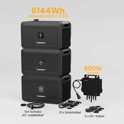 Growatt NOAH 2000 Batteriespeicher für Balkonkraftwerke, by Powerness - 3x Growatt NOAH 2000 | 6144Wh / 1x 800W Growatt NEO / Standardversand