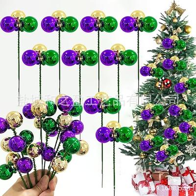 10er-Packung Mardi-Gras-Weihnachtsbaumschmuck, lila-grün-goldene Kugeln, Stiele für Faschingsdienstag Weihnachtsbaumschmuck, Karnevalskranz Vasenfüllmaterialien