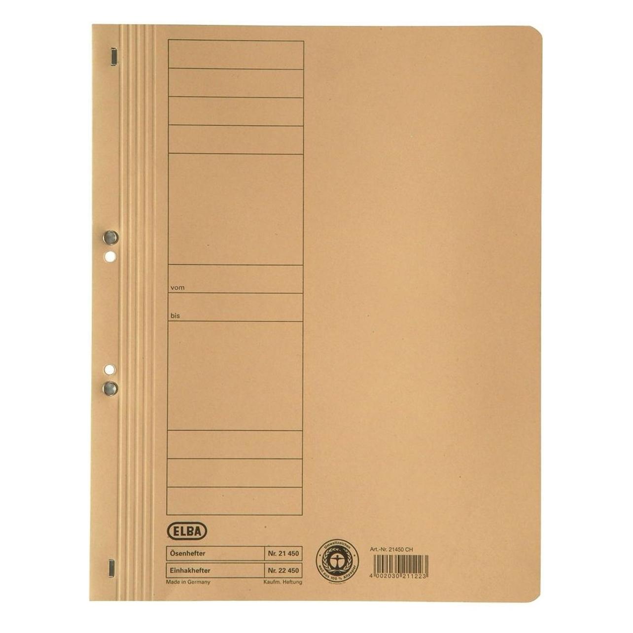 Elba Ösenhefter aus Karton, chamois, voller Vorderdeckel kaufm.-Amtsheftung, gepackt zu 50 Stück (A4, 50x) (21450 CH)