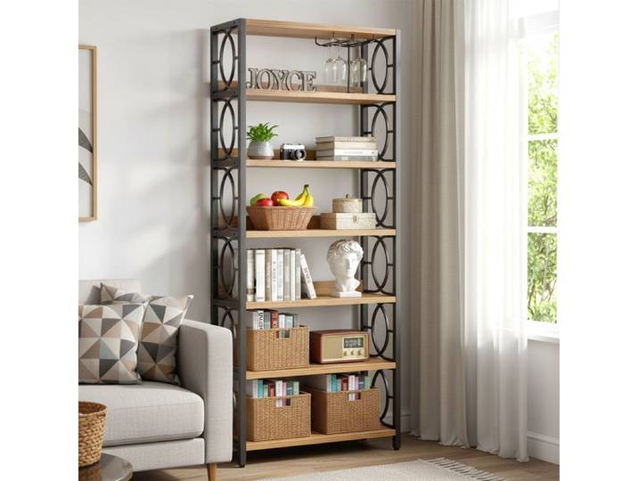 Bibliothèque étagère sur Pied de 65 x 30 x 180 cm de Haut Bibliothèque en Bois à 6 étages pour Salon Industriel Brun Vintage