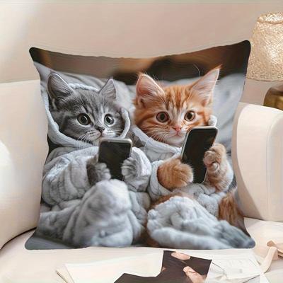 Perfect Picks Market Cute Cartoon Cat Pillow Cover For Sofa Decor Cozy Cat Lover Cushion Case 12
