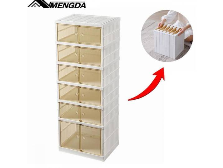 Armoire à chaussures de portable -MENGDA-Pour Chaussures Bottes Pantoufles-Blanc-6 étages-PP+PET-Blanc-Avec portes transparentes