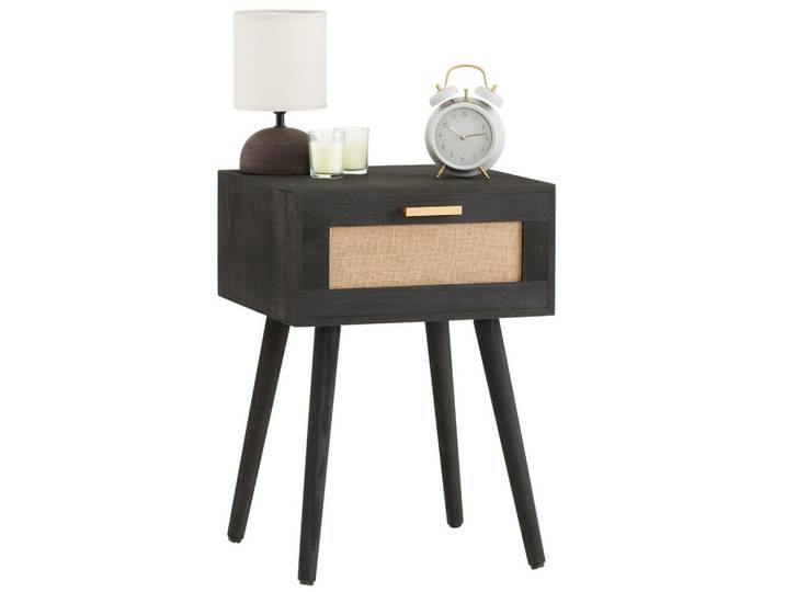 CARO-Möbel Nachttisch Kiran schwarz, Schwarz, Holz, Paulownia, Vintage, 40x57x36 cm, Schlafzimmer, Nachtkästchen