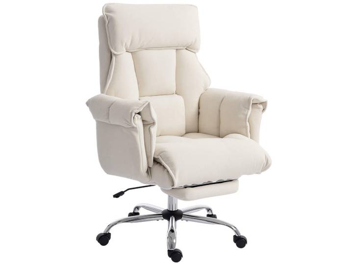 Homcom Bürostuhl Schneeflanell Cremeweiß, Metall, Füllung: Schaumstoff, 80x114x80 cm, Büromöbel, Bürostühle, Chefsessel