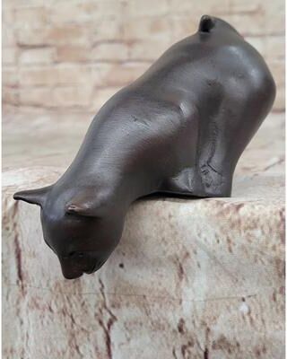 Bronzhaus Signed Desk Top Adorable Cat Bronze Sculpture Real Hot Cast Figurine Lost Wax
