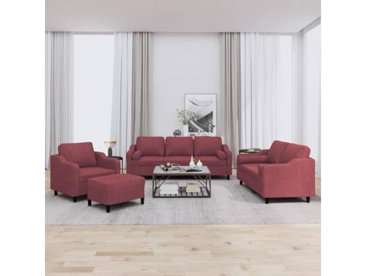HEFZGDB 4-TLG. Sofagarnitur mit Kissen Weinrot Stoff, strapazierfähiges Wohnzimmer Set mit robustem Gestell, Bequeme Polsterung für Entspannung und Fernsehen, atmungsaktive