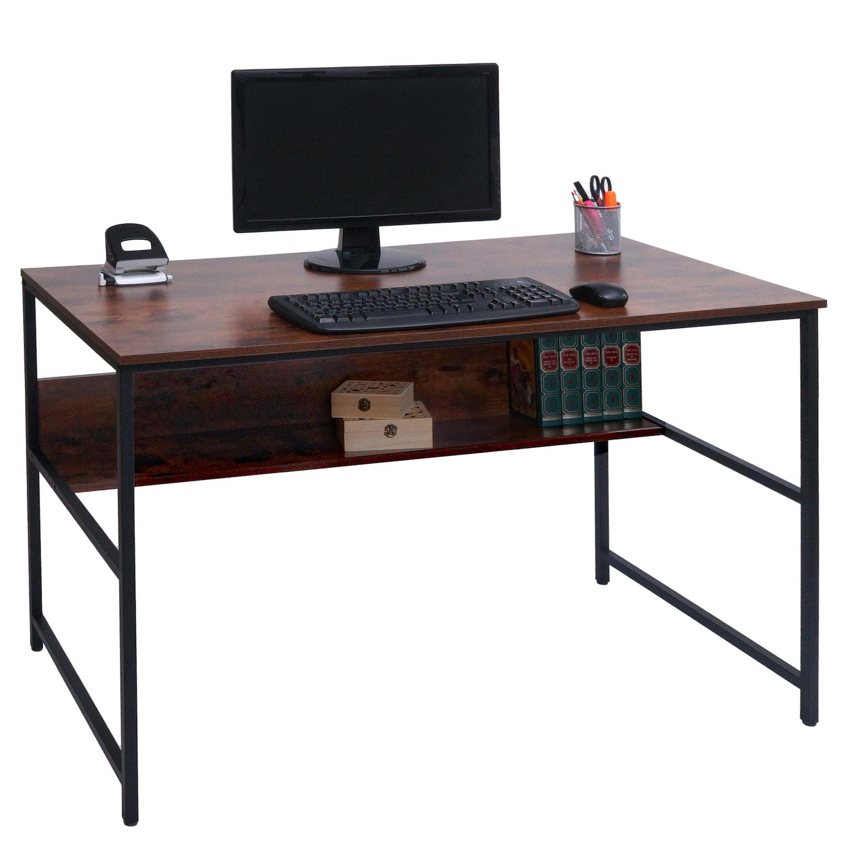 Schreibtisch MCW-K80, Bürotisch Computertisch Arbeitstisch Ablage, Metall MDF 120x60cm ~ braun