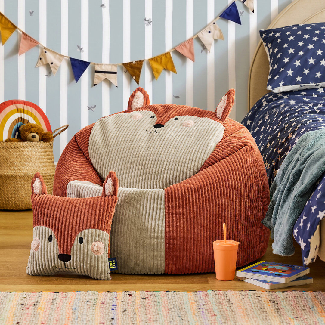 icon Kids Cleo Cat Cord Bean Bag Chair and Cushion, Pink Fox