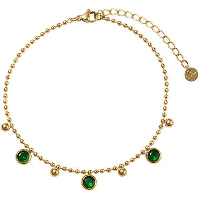 Fußkette mit Anhänger FIRETTI "Schmuck Geschenk Körperschmuck Kreise Kugeln", gold (gelbgoldfarben, grün, grün), Fußketten, Damen, Edelstahl, mit Zirkonia (synth.)