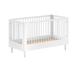 BABYBETT 70x140 Keeley Buche Weiß Holz Umbaubar Komfort Stabil
