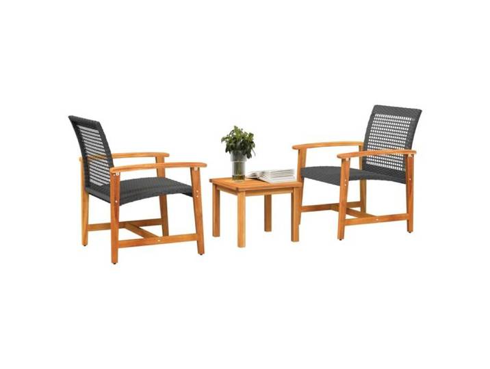 Noir Siège de jardin - Ensemble de bistro - (3 pcs) - noir résine tressée et bois d'acacia C1989