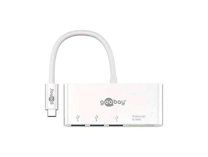 Goobay 62097 USB-C multiport adapter met drie USB 3.0 poorten + kaartlezer voor SD/MMC- en microSD-geheugenkaarten/USB-C naar 3x USB A + SD/microSD-kaartlezer