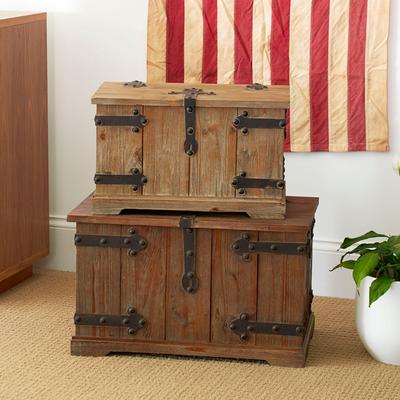 Household Essentials Decorative Chinese Fir Wood Trunk with Metal Accents