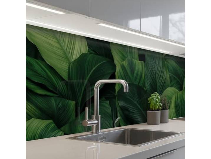 KitchenYeah© Spritzschutz Küchenrückwand Küche Abwaschbar Selbstklebend 80x300 cm - Küchenwand Küchenfront Küchen Rückenwand Wandschutz Natur - Tropisch - Blätter - Grün